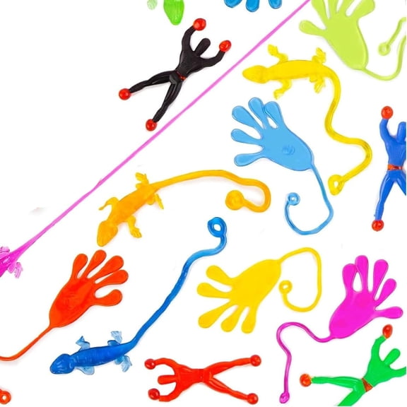CYFW 48 Pcs Sticky Toys for Kids Party Favors, Fidget Toys Bulk | 16 Wall Climbers & 16 Sticky Hands & 16 Stretchy Lizards, Treasure Box Toys for Classroom Prizes, Goodie Bags