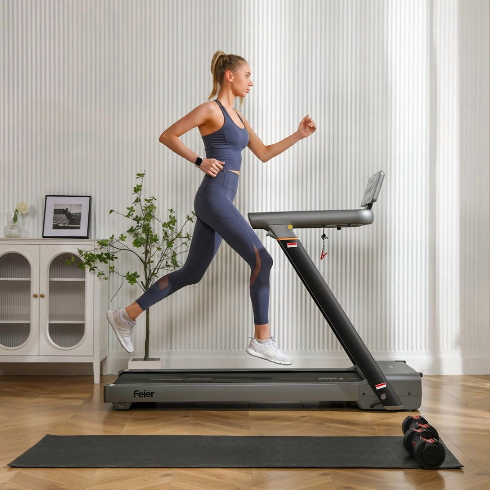 UPGO Electric Folding Treadmill with 12% incline and 300 lbs Capacity, Optional Speed Range between 0.6 and 11.2 mph, LED Display