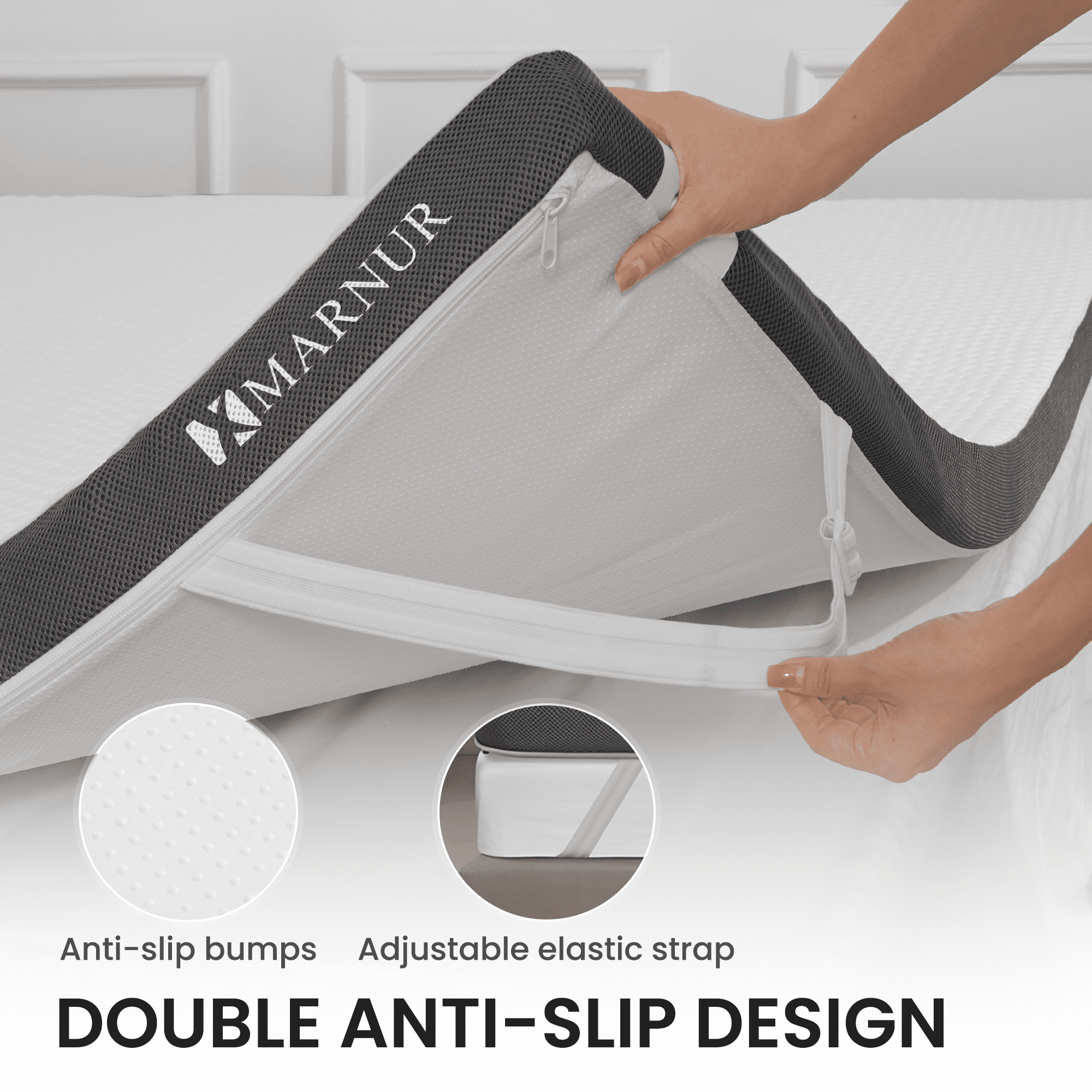 MARNUR 3 Inch Gel Memory Foam Mattress Topper Queen Size, Cooling & Pressure Relief Breathable Cover, CertiPUR-US Certified, 60"×80"