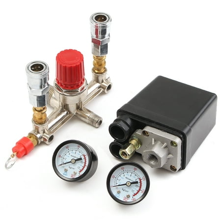 Portable Air Compressor Pressure Control Switch Valve Regulator 90-120 PSI with Double Gauges,Pressure Control Switch Valve, Air Compressor Regulator - Air Compressor
