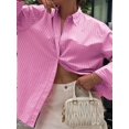 thumbnail image 3 of Womens Shirts Button Down Stripe Long Sleeve Blouse Fashion Casual Tops 2025 Pink S, 3 of 5