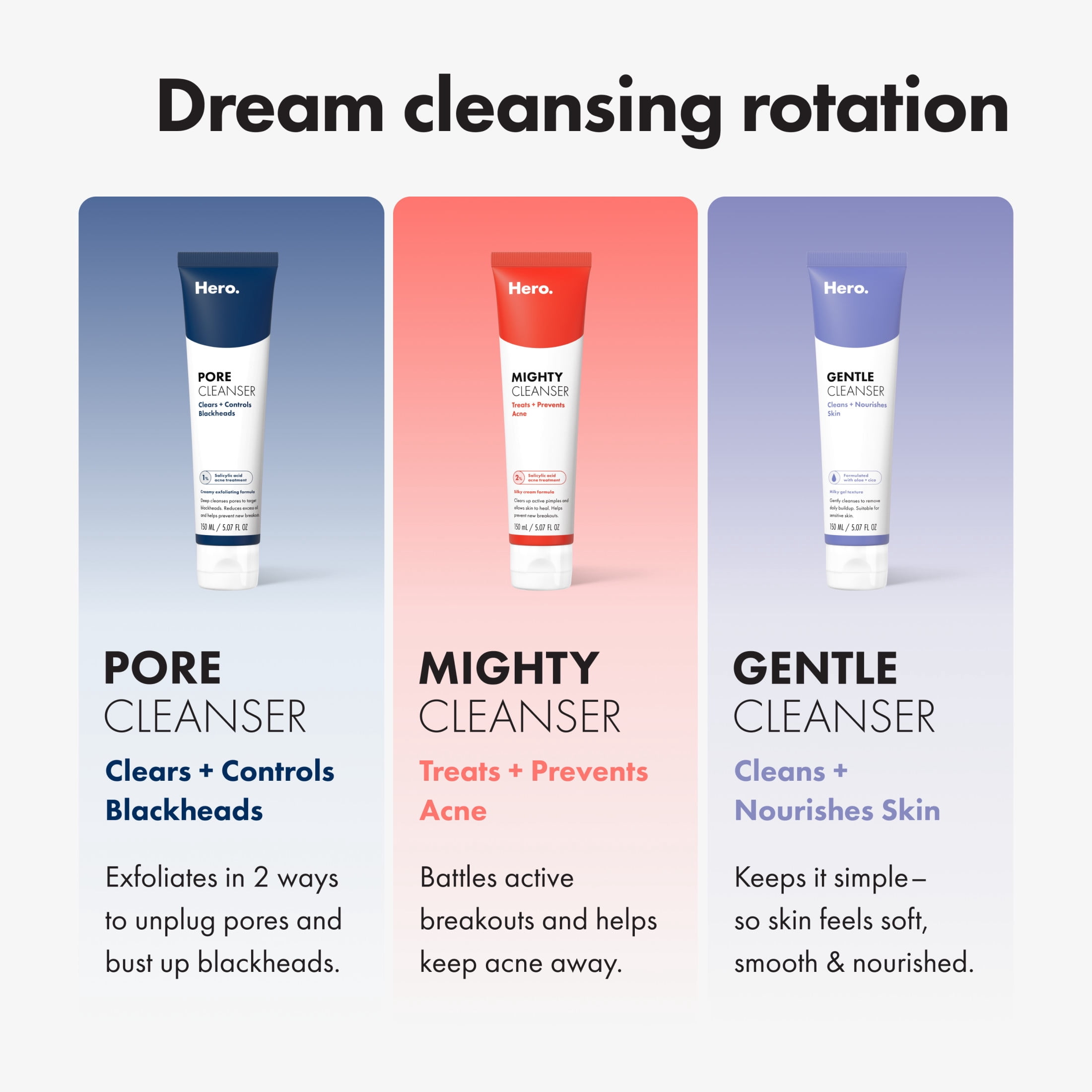 Hero Cosmetics Pore Cleanser with 1% Salicylic Acid Acne Face Cleanser, 150 ml / 5.07 fl oz