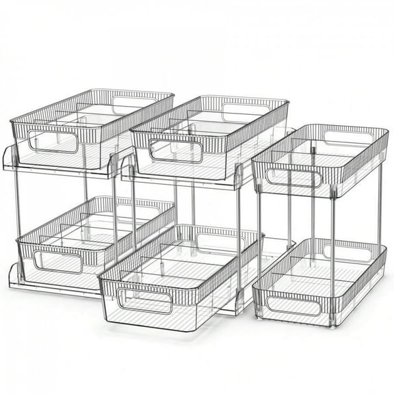 3 Pcs 2 Tier Bathroom Organizer With Dividers, Clear Under Sink Organizers Storage Slide Out Bathroom Vanity Counter Storage Container For Kitchen Pantry Cabinet Closet, Medicine Organizer