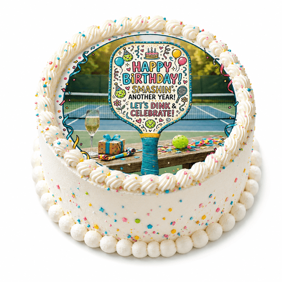 SugarMeLicious Pickleball Birthday Cake Topper, Sports Cake Decoration, Pickleball Lover Party Dessert Topper, 8 Inch Round Frosting Sheet