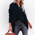 thumbnail image 4 of IROINNID Women's Long Sleeve Sweatshirt V-Neck Mid-Length Solid Color Stylish Pockets Sweatshirts Autumn Pullover Tops, Black, 4 of 9