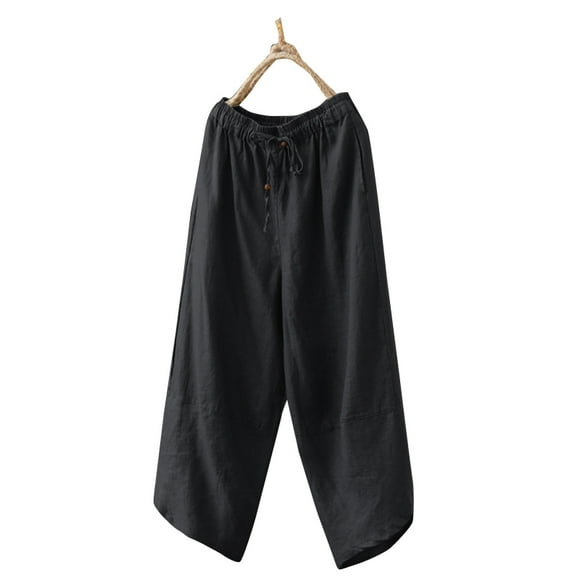 ZANZEA Women Elastic Waist Loose Straight Trousers Linen Cropped Pants Pantalon