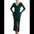 thumbnail image 3 of Vestido Tipo Suéter con Cuello en V, Abertura Frontal y Botones Acanalados para Mujer Verde Oscuro XL, 3 of 7