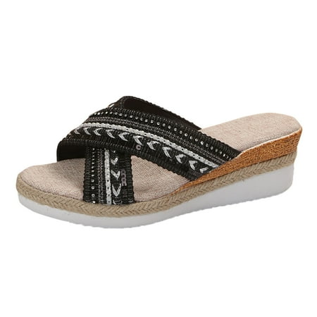 

Women s Summer Fashion Thick Bottom Slope Heel Ethnic Cool Slippers Open Toe Sequin Slippers Furry Boot Slippers for Women Indoor Kitty Cat Slippers for Women Slippers for Women Cute Furry Slippers
