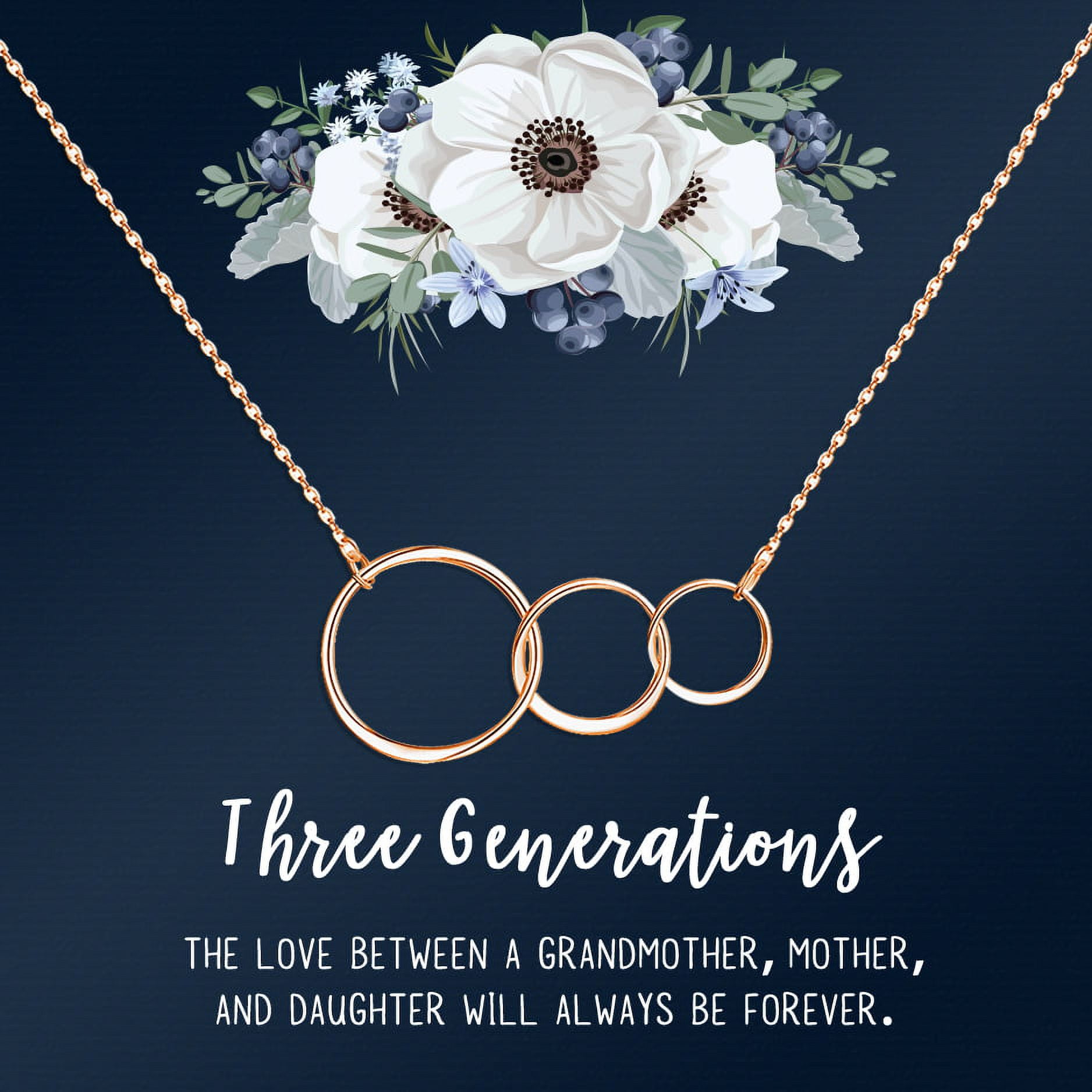 Three Generation Mother's Day Jewelry, Three Generation Necklace and Card Gift, Gift for Mother, with Gift Box and Ships Next Day! [Rose Gold Triple Infinity Rings, No-Personalized Card]