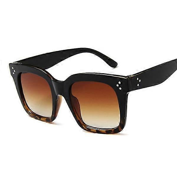 Oversized Sunglasses for Adults, Brand Designer, Square Mirror Sunglasses, Retro, Large Frame, Vintage Style, for Drivers, Oculos De Sol(Black leopard