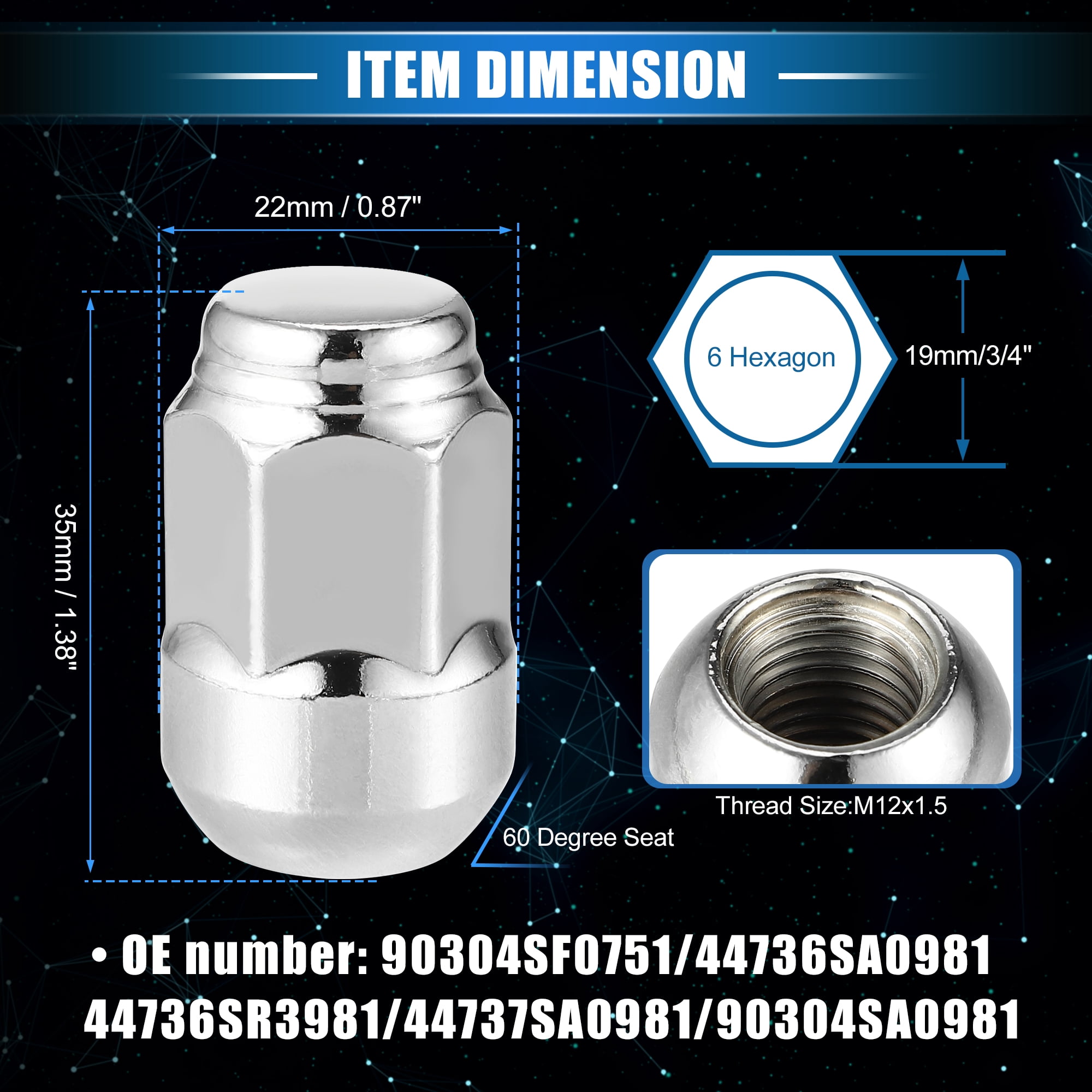 Unique Bargains Conical 60 Degree Seat Hexagon Wheel Lug Nuts for Acura CL 2003 5