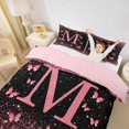 thumbnail image 3 of jejeloiu Pink Glitter Butterfly Print Queen Duvet Cover Set For Girls,Sparkle Print Star Initial M Bedding,Pink Reversible,3pcs(No Comforter), 3 of 6