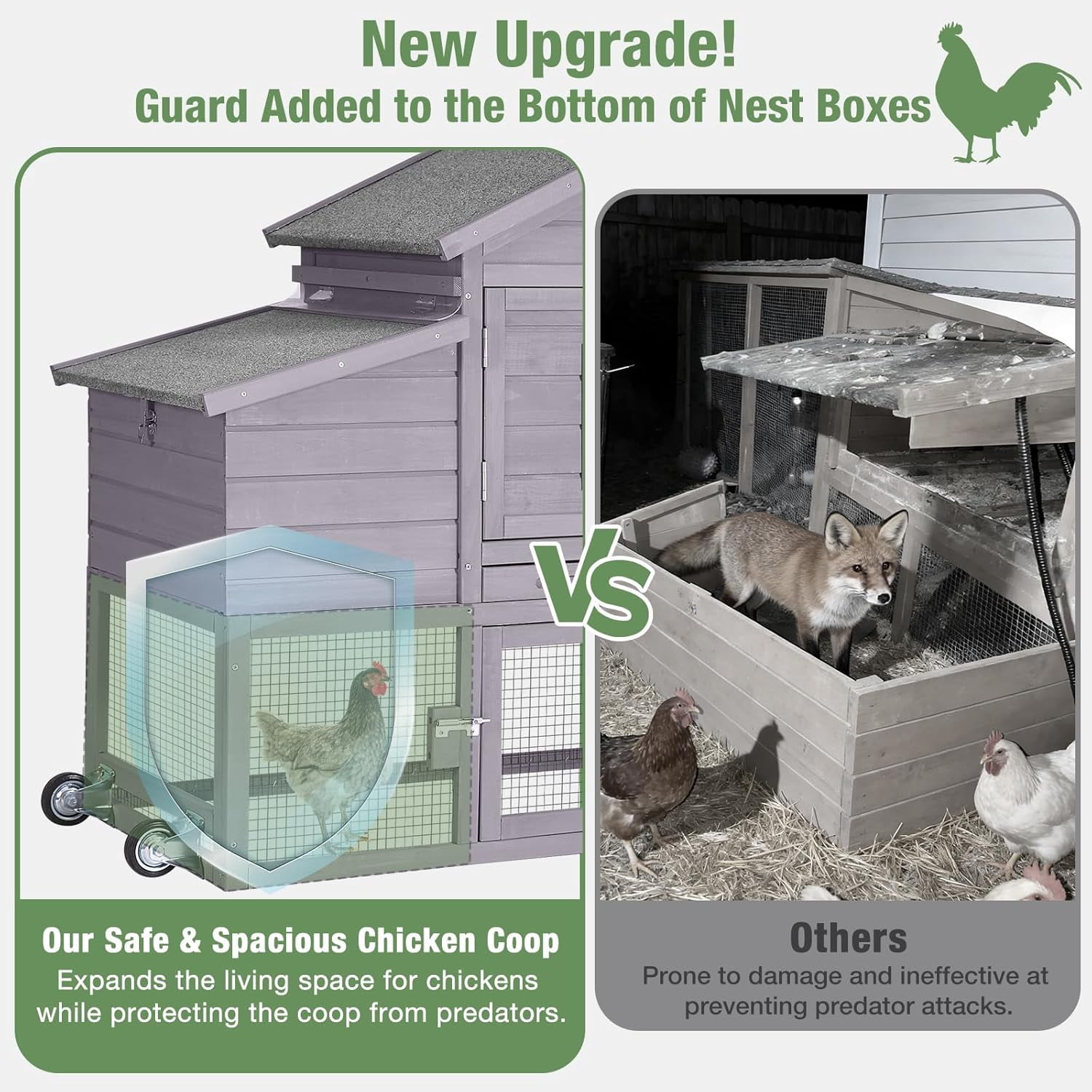 Aivituvin Chicken Coop for 2-4 Chickens with Wheels Outdoor Chicken House Mobile Large Poultry Cage Pull Out Tray No Leakage Red