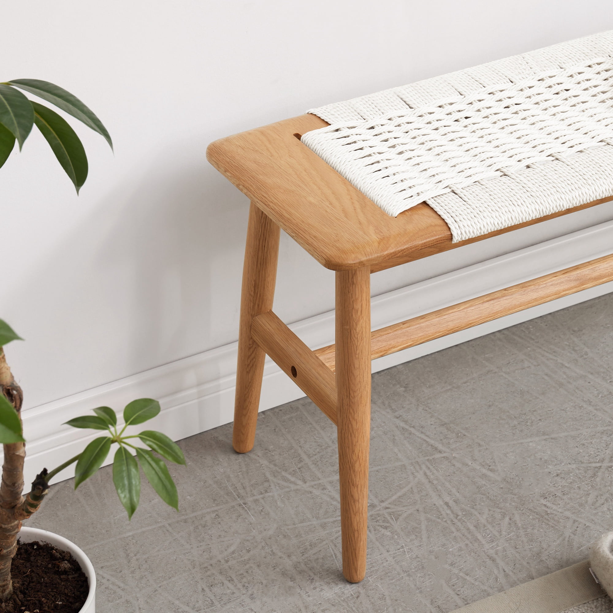 PORKISS Indoor Bench, End of Bed Bench, Wood Dining Bench, Entryway Bench with Solid Wood Legs for Bedroom, Kitchen & Living Room, Oak+White