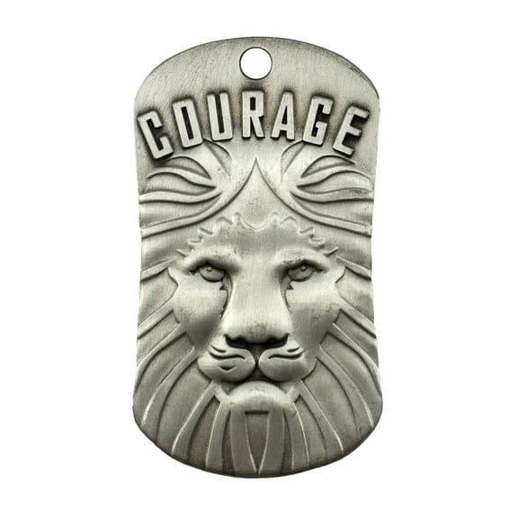 Courage the Lion Antique Finish Dog Tag-Joshua 1:9 (4 Pack) by Shields of Strength