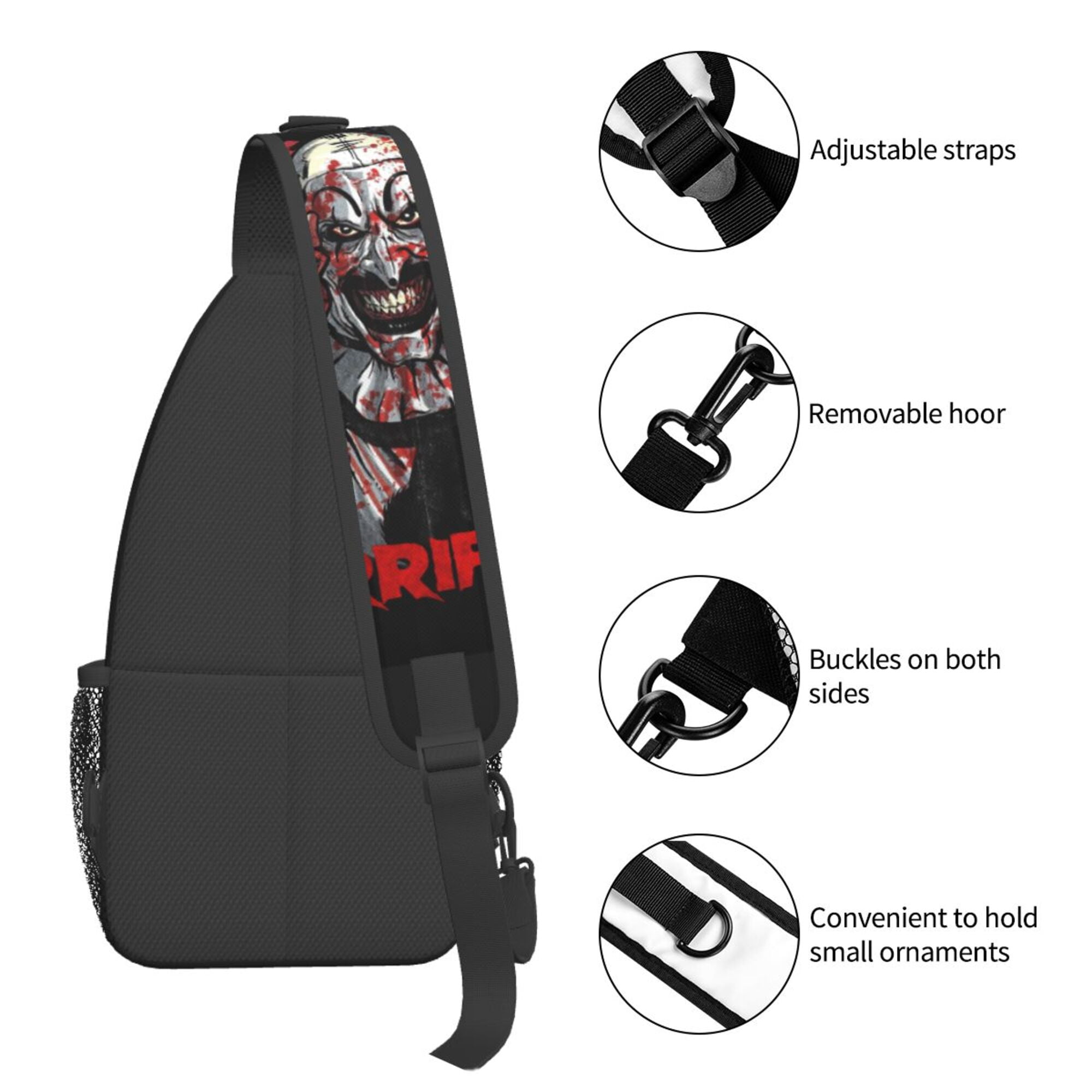 Terrifier 2 Sling Backpack Crossbody Shoulder Bags for Men Women Small Daypacks Chest Bag Hiking Travel Sport Climbing Runners