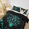 thumbnail image 2 of Manfei Bohemian Damask Duvet Cover King, Black Cyan Comforter Cover King, Victorian Flower Bed Cover, Breathable Bedroom Decoration, Zipper Closure and Reversible 3pcs, 2 of 6