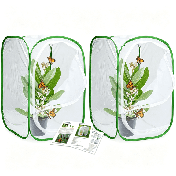 ACDANC 24" Insect and Butterfly Habitat Monarch Butterfly Enclosure for Caterpillars Pop Up 24"Es Tall Pack of 2 Durable Butterfly House