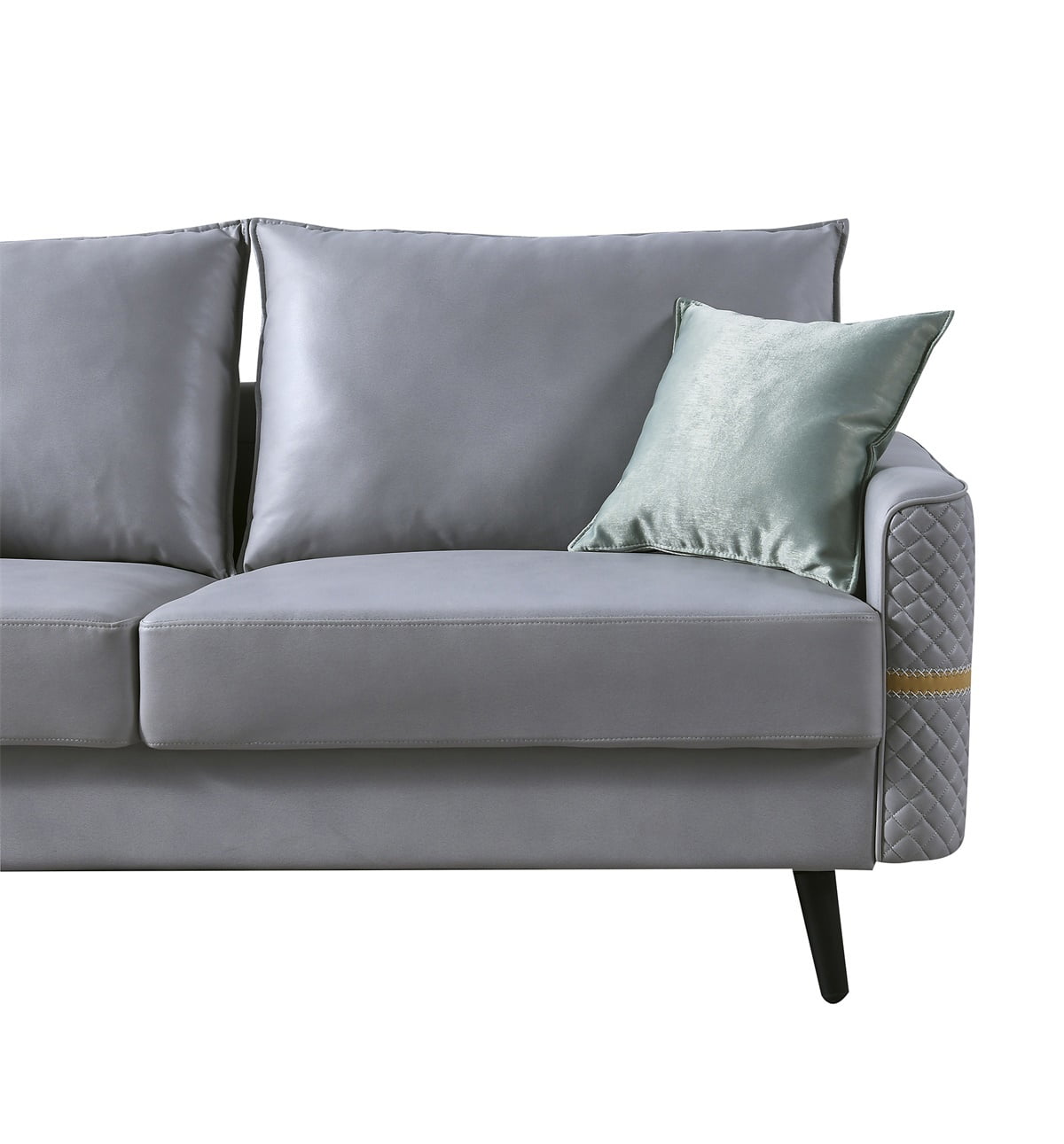 Living Room Leather Sofa Couch, 3-Seat Tufted Love Seat with 2 Pillows, Light Blue Living Room Leather Sofa Couch, 3-Seat Tufted Love Seat with 2 Pillows, Light Blue
