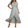 thumbnail image 2 of Crunowin Women's V Neck Maxi Dress, Short Sleeve High Slit Elastic Waist Summer Casual Flowy Long Dress Gray S, 2 of 8