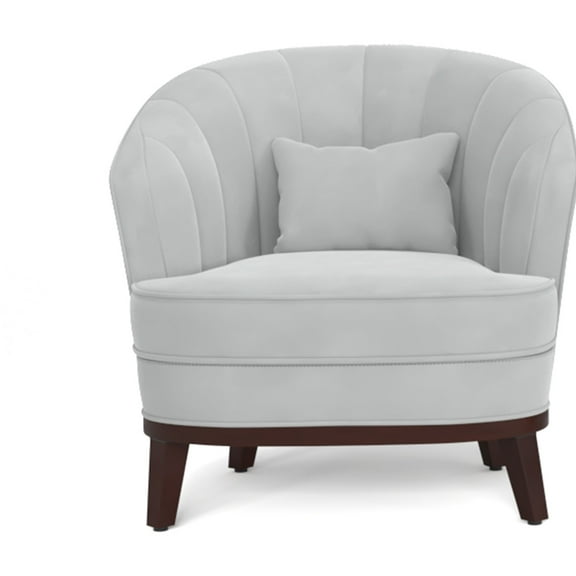 Ava Light Grey Fabric Barrel Accent Chair - 29" Living Room Chair with Tufted Back & Pillow. American Design, Velvet-Like Finish.