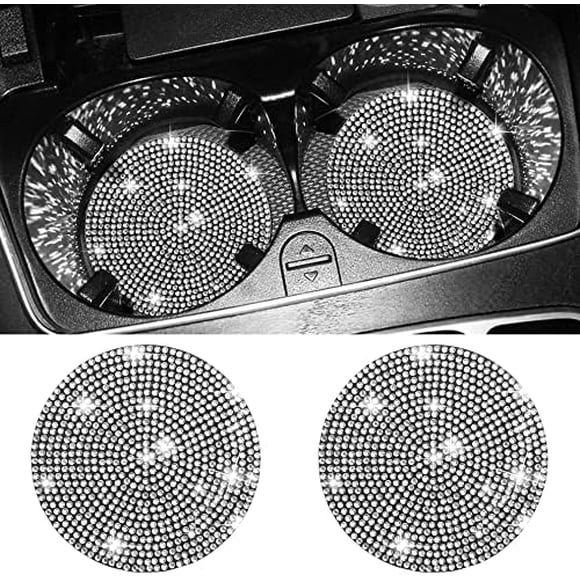 Car Cup Holder Coaster, 2 Pack Fashion Anti-Slip Shockproof Universal Vehicle Cup Holders Coasters Insert Bling Crystal Rhinestone Auto Automotive Interior Accessories for Women (White, 2 pcs) White