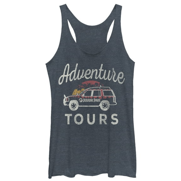 Women's Jurassic Park Adventure Car Tours  Racerback Tank Top Navy Blue Heather 2X Large