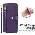 thumbnail image 2 of Dteck Crossbody Wallet Case Compatible with iPhone 11, Premium PU Leather Zipper Folio Wallet with Wrist Strap Shoulder Strap Magnetic Closure Built-in Kickstand Protective Case for iPhone 11,Purple, 2 of 5