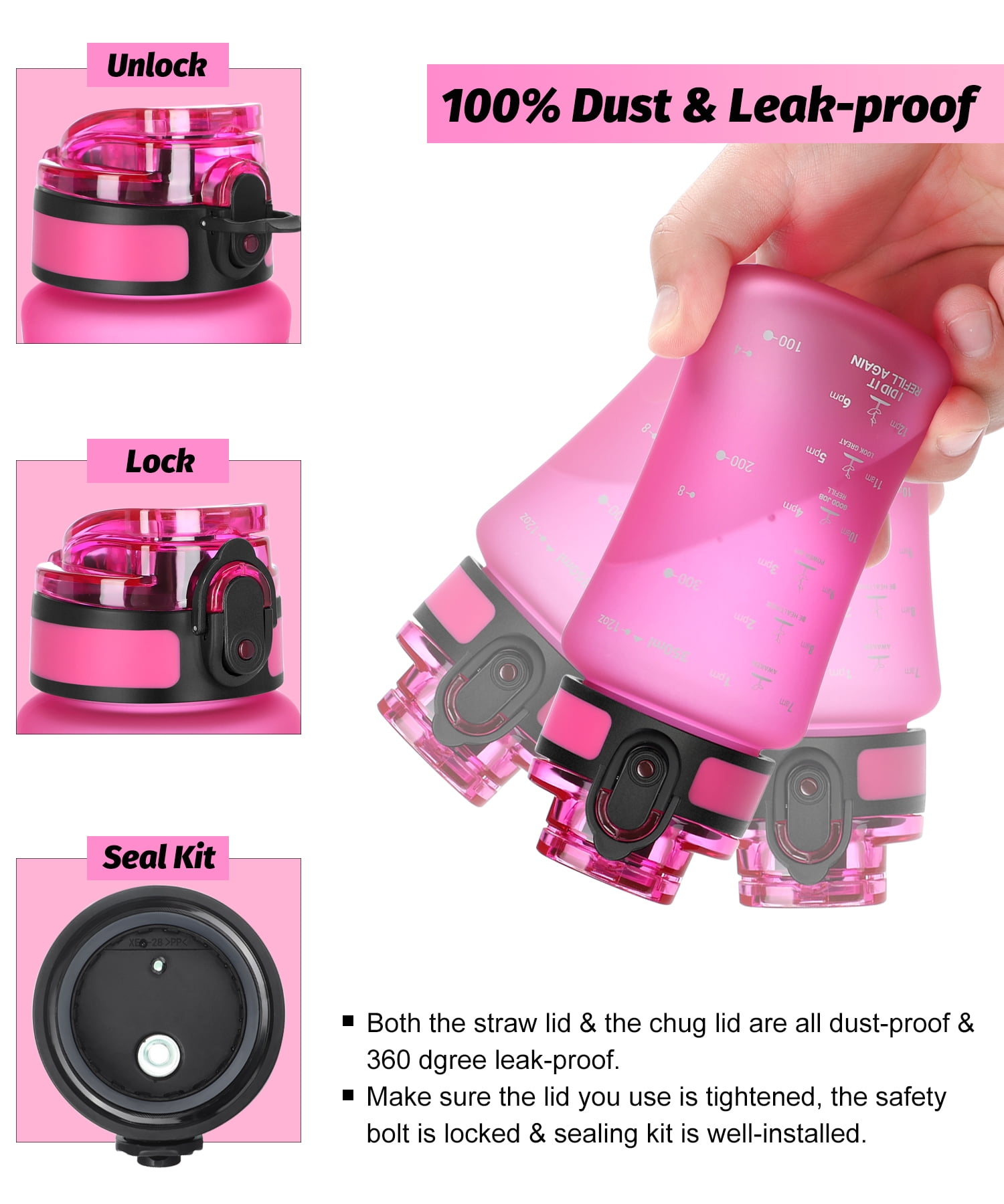 Leak Proof Pink Lockable Lid Drink Bottle – Peaberry Kids