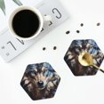 thumbnail image 4 of Yiaed Vintage Blue Floral Wolf Print Leather Coasters for Drinks - Cup Coasters Coffee Table Kitchen Table Bar, Home & Office Gifts Handmade Drink Coasters-Hexagon, 4 of 6
