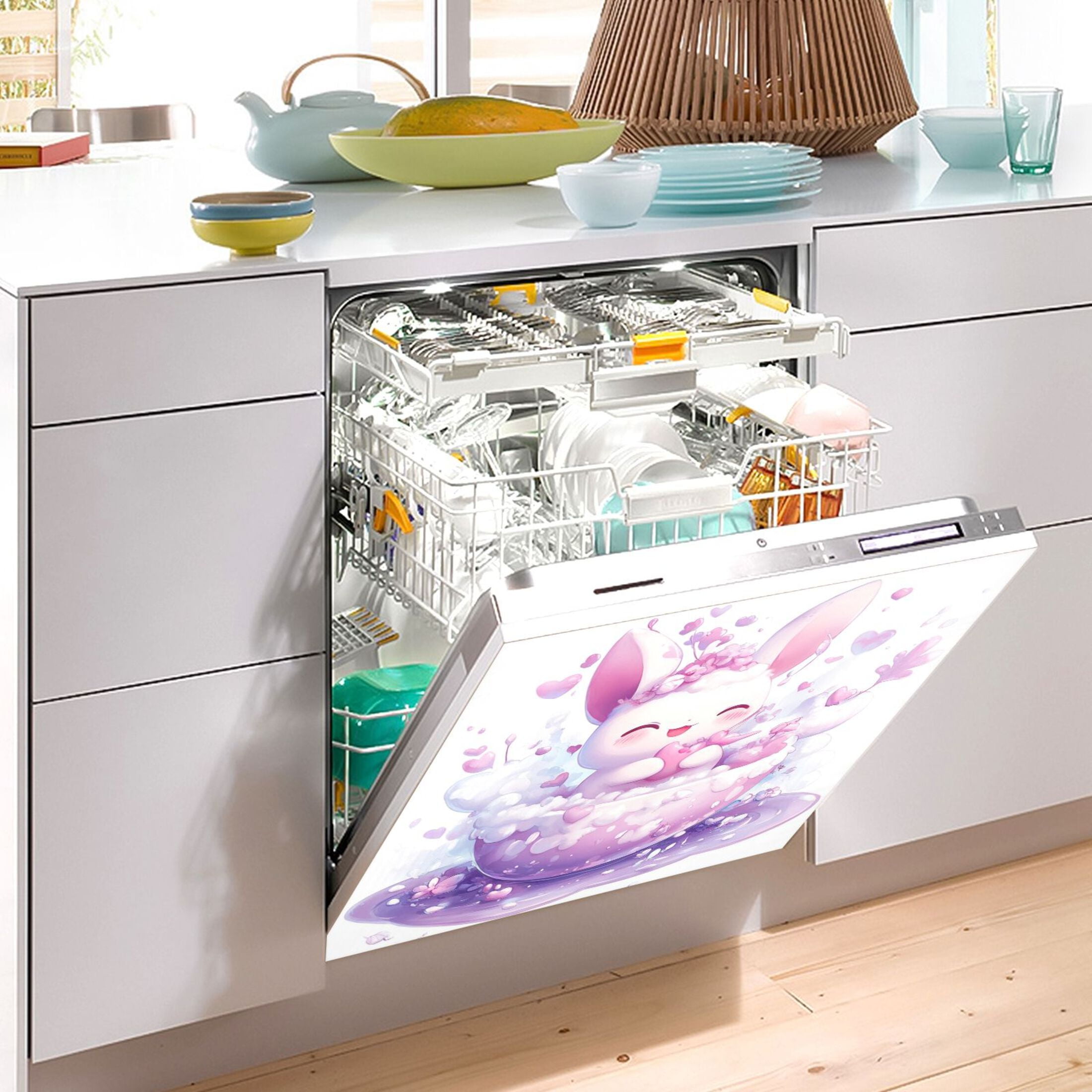 Dishwasher Magnetic Sticker 23x26 Inch Refrigerator Magnetic Sticker Washing Machine Magnetic Sticker Kitchen Panel Magnetic Sticker Home Decor Lovely Cartoon Purple Rabbit