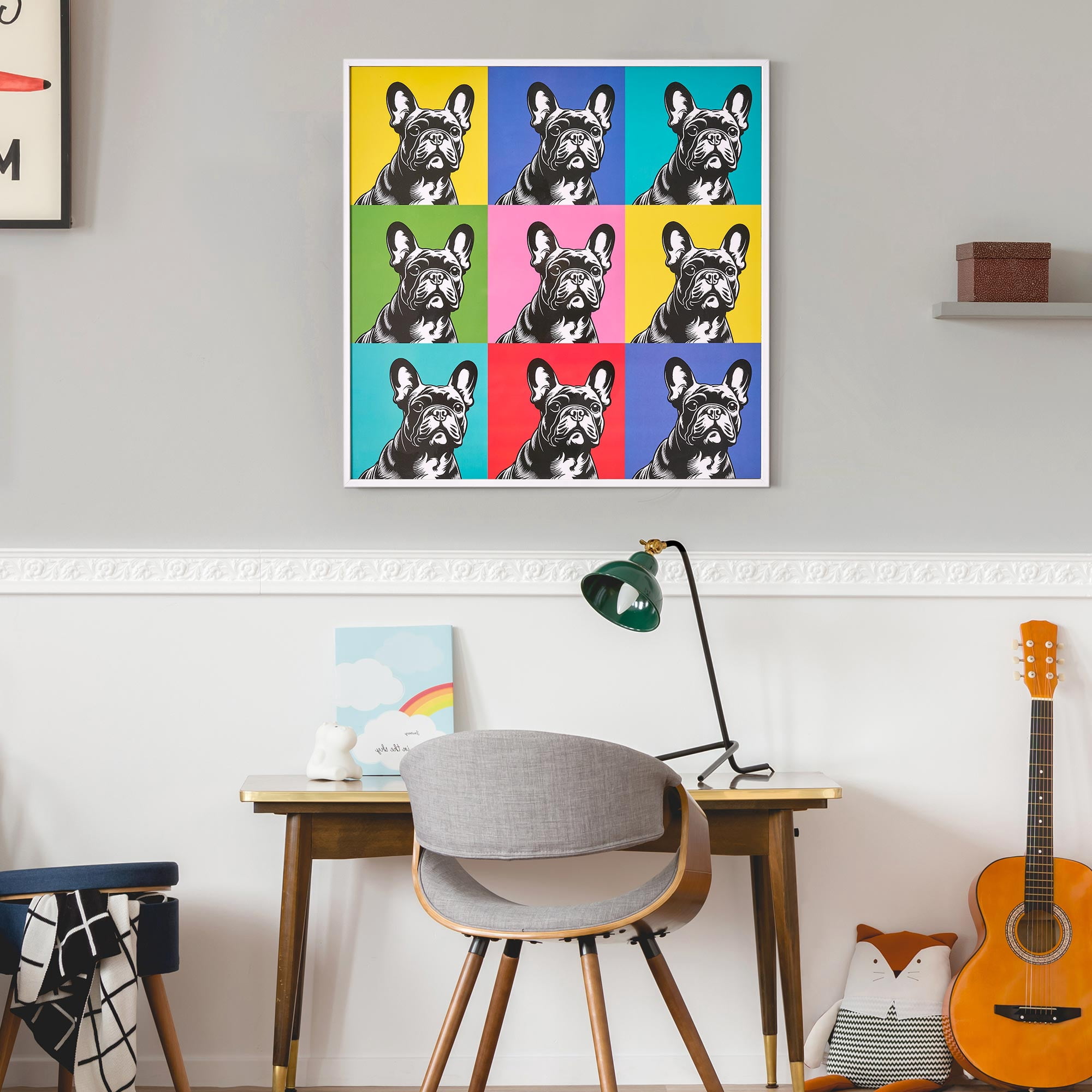 American Art Decor French Bulldog Rainbow Grid Lacquer 18" x 18" Wall Decor