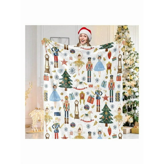 Nutcracker Fuzzy Blanket Watercolor Nutcracker Throw Blanket Xmas Soft Cozy Flannel Blanket For Home Party Bed Sofa Couch, Inch