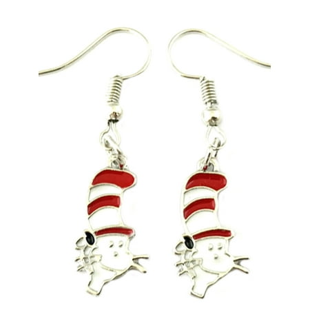 Cat in the Hat Fashion Novelty Dangle Earrings Cartoon Book Series with Gift Box