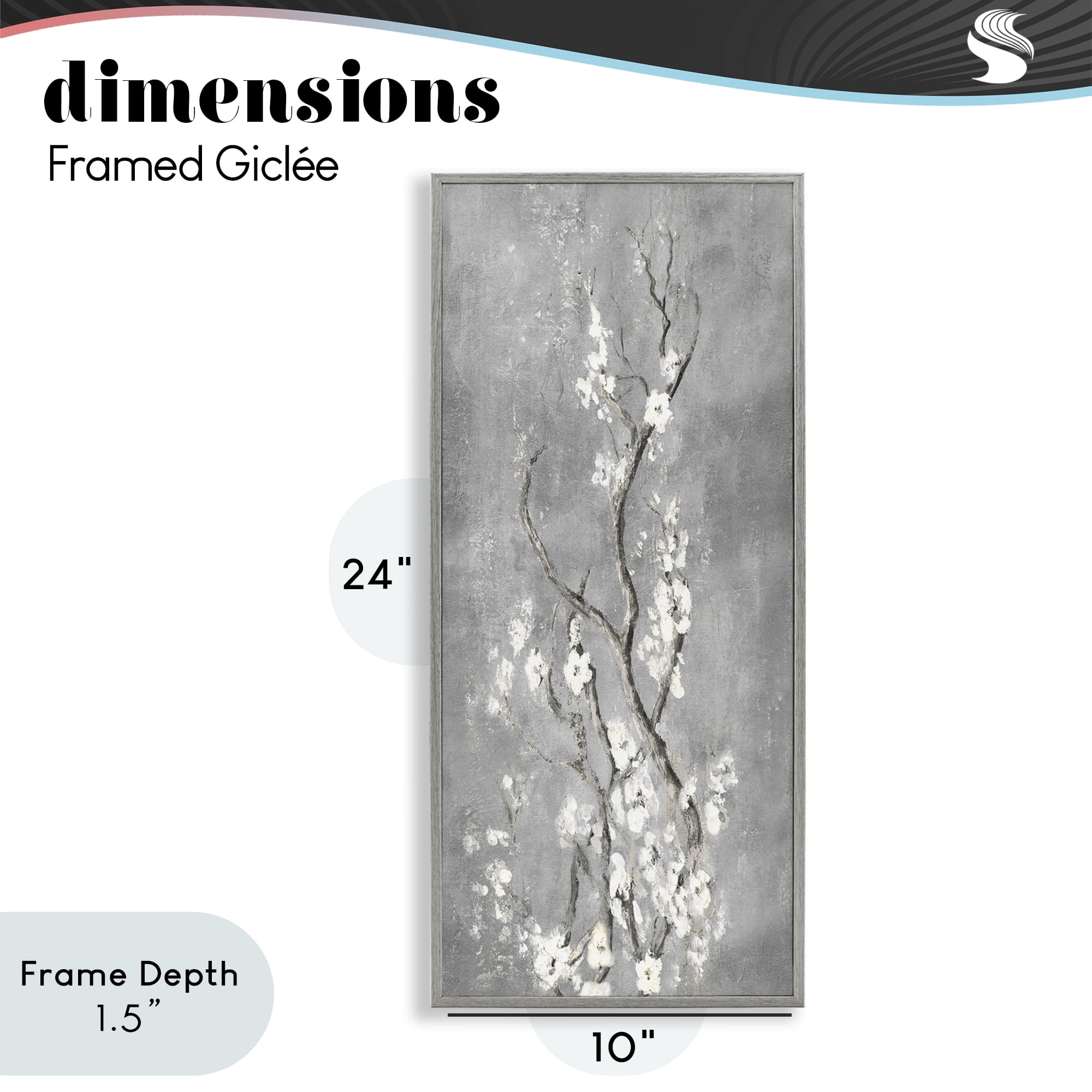 Stupell Industries White Cherry Blossoms Reaching Gray Framed Giclee Art, design by Patricia Pinto
