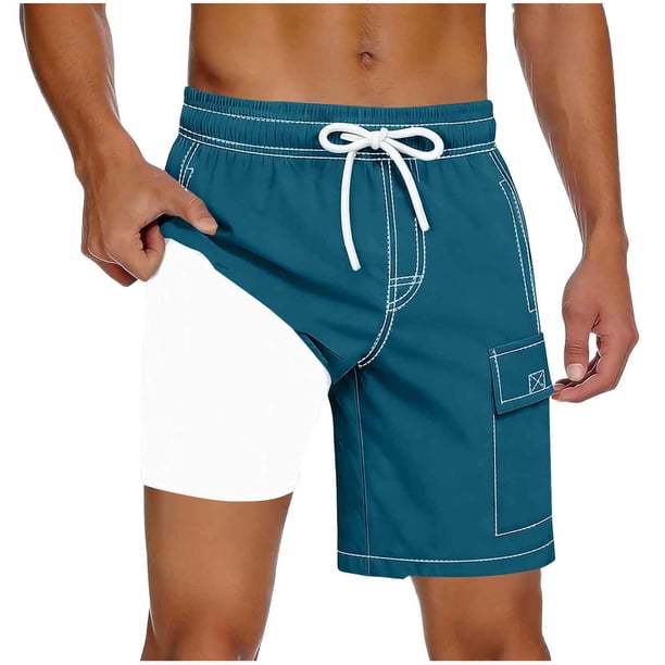 Pantalones Cortos para Hombre de Cintura Elástica con Bolsillos Secado Rápido Multi Bolsillo Pantalones de Natación Playa