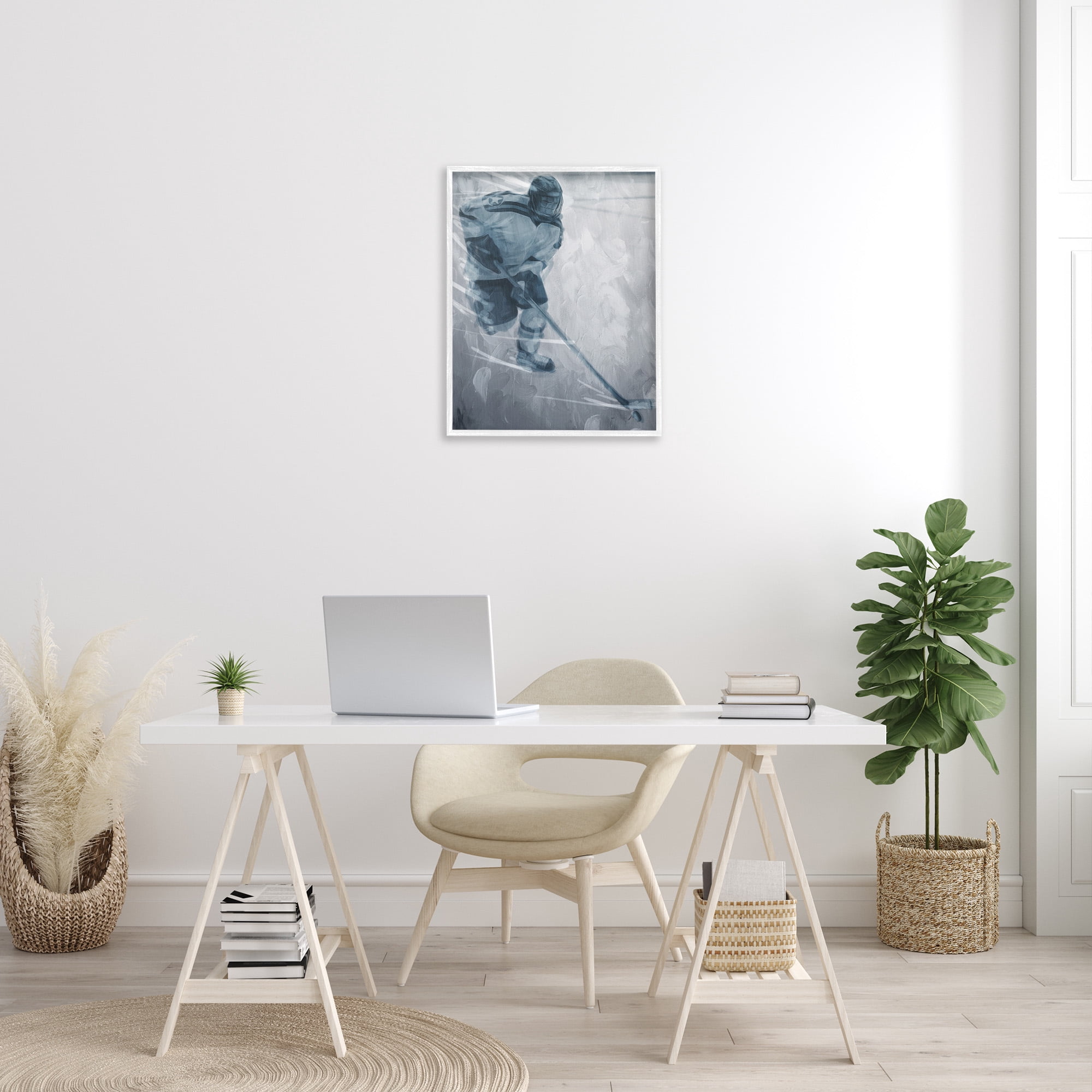 Stupell Industries Hockey Player on Ice Sports Painting White Framed Art Print Wall Art, 24 x 30