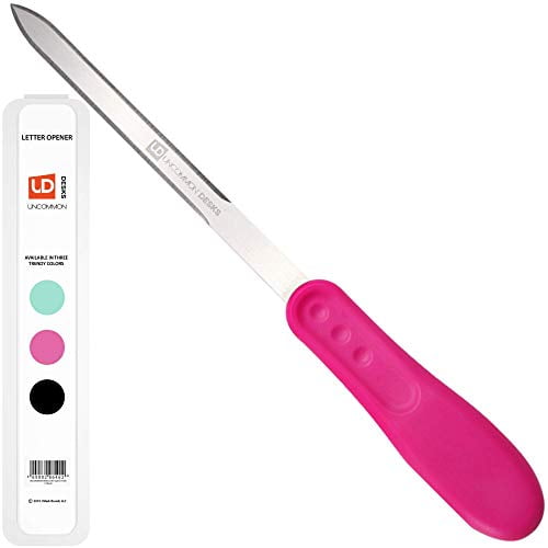 Stainless Steel Knife-Edge Blade Uncommon Desks Office Letter Opener Mixed Colors, 3 Pieces Ergonomic Grip Handle 