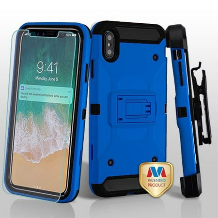 For iPhone XS Max 3-in-1 Kinetic Protector Case Cover with Black Holster (Blue/Black)