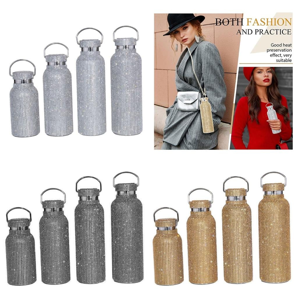 SDFGTstore Holiday Gift Bling Water Bottle Glitter Rhinestone Cup StainlessSteel ThermalBottle Refillable Water Bottle Water Bottle StainlessSteel Flask Rhinestone Insulated