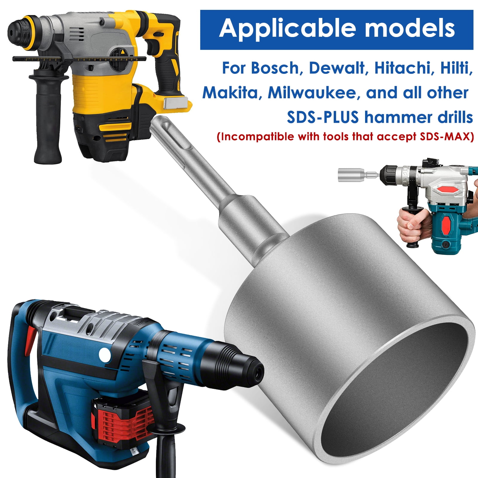 BUTORY Ground Rod Driver 30/45/65mm Heavy Duty SDS-Plus T Post Ground Rod Driver Tool Forged Steel Drill Bit Driver Durable Hammer Drill Rod Converter for Hammer Drill