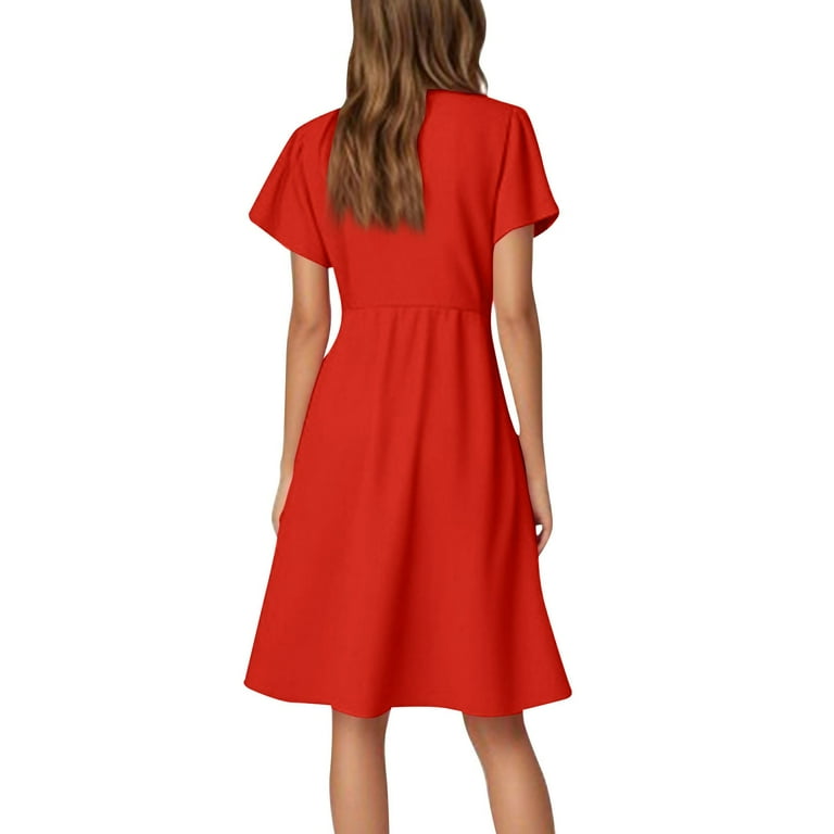 Womens Dress Shirts, Formal Flared Short Sleeve Casual Solid Color V Neck A  Line Dresses Baby Shower Swimdress For Women Indian Dresses 2024 Modest  Cottagecore Dress (XL, Red) ZMTing - Walmart.com