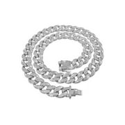 Cuban Link Chain Iced Out 15MM 18k Silver Plated Simulated Diamond CZ Pave | Choker | Necklace | Silver Tone Hip Hop Bling
