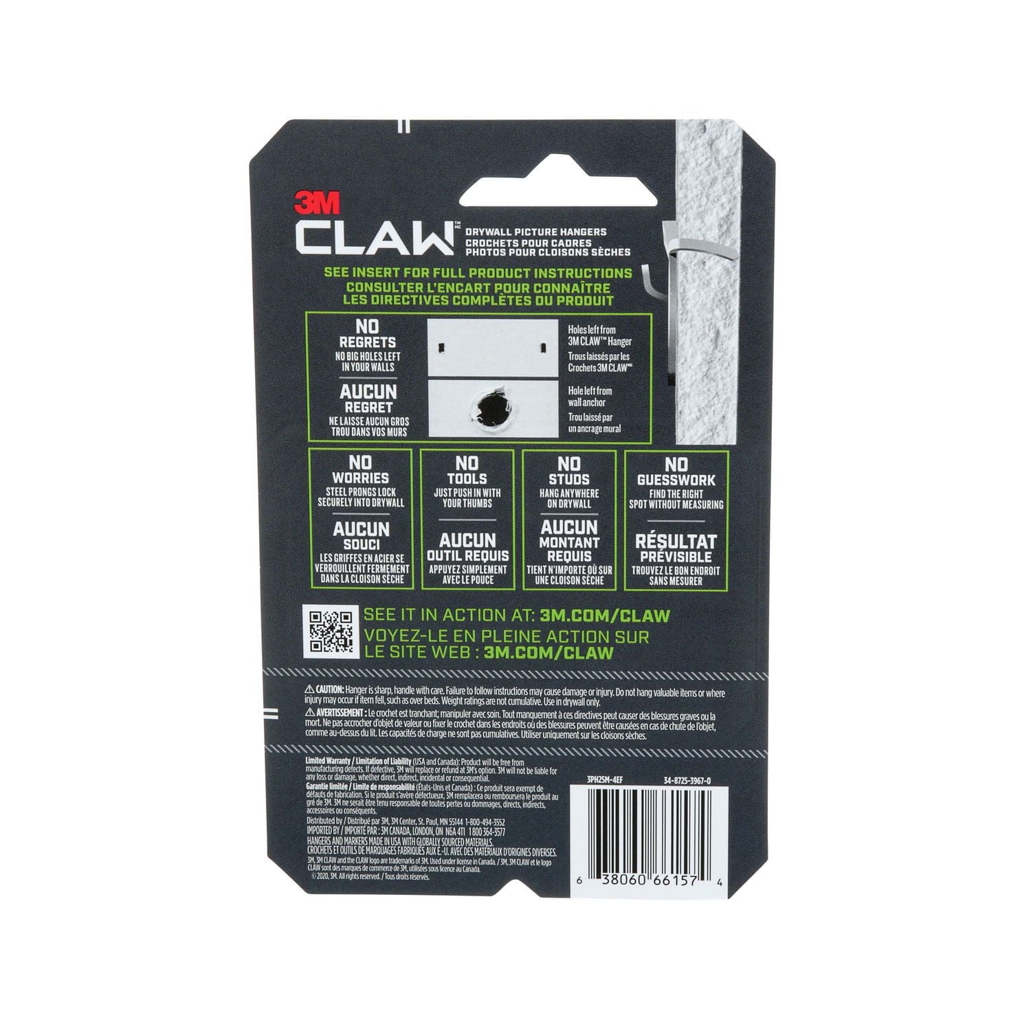 3M™ CLAW Drywall Picture Hanger with Temporary Spot Marker 3PH25M-5EF , Holds 25 lbs, 3M™ CLAW Drywall Pictre Hanger