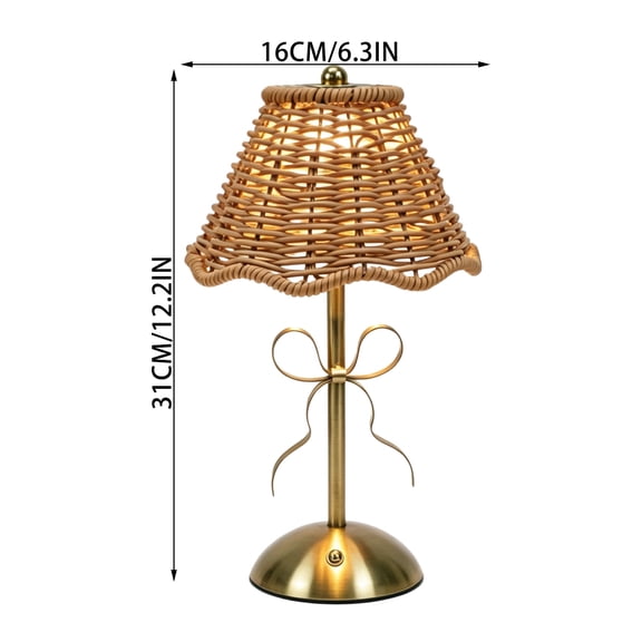 HOARBOEG Rechargeable Touch Dimmable Rattan Table Lamp, Vintage Woven Shade Bedside Night Light, USB Powered Khaki Desk Lamp for Bedroom, Living Room, Patio, Cottagecore Decor