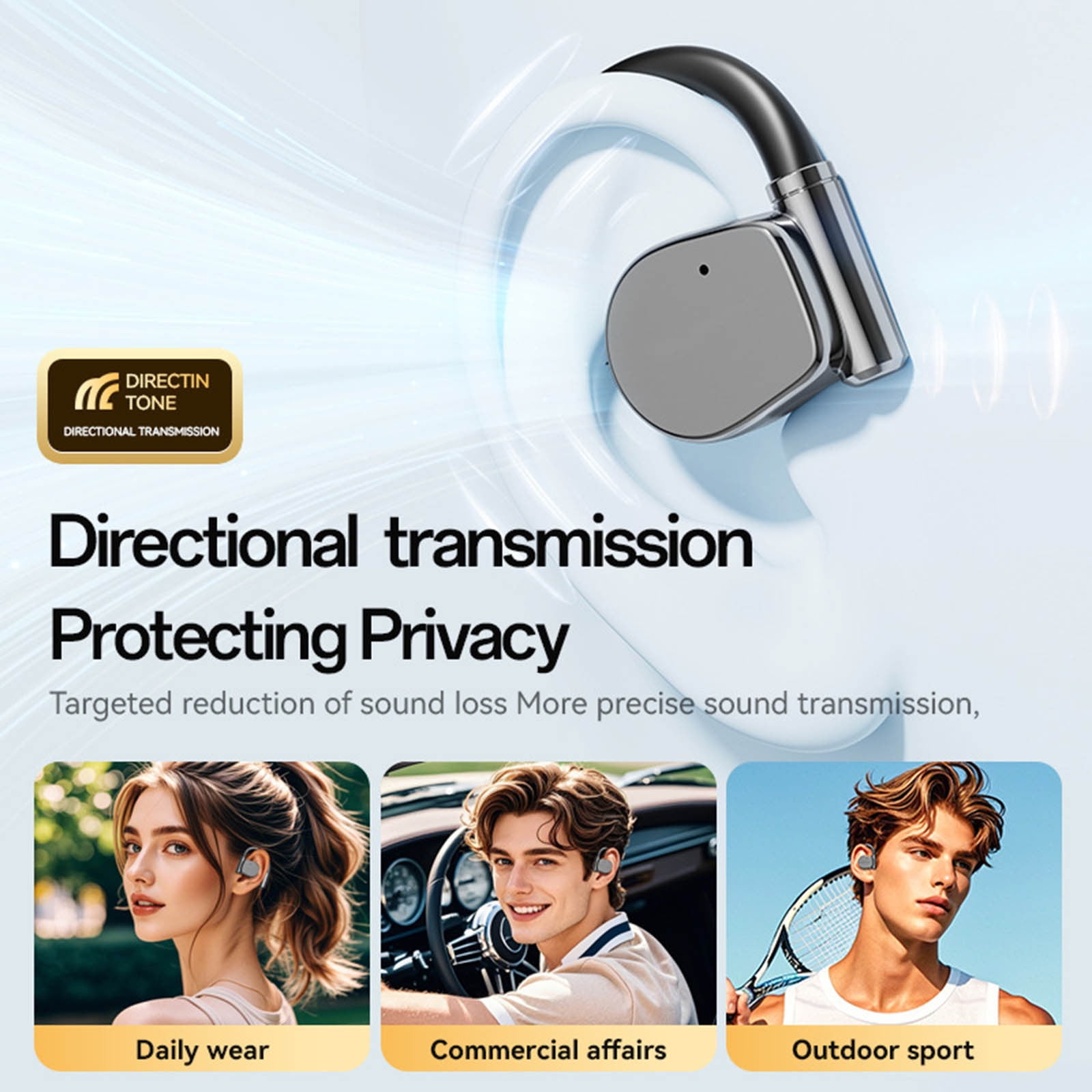 Nkmbld Noise Cancelling Headphones Wireless Bluetooth Earphones Open End Non in Ear HD Call Digital Display Earphones, Black