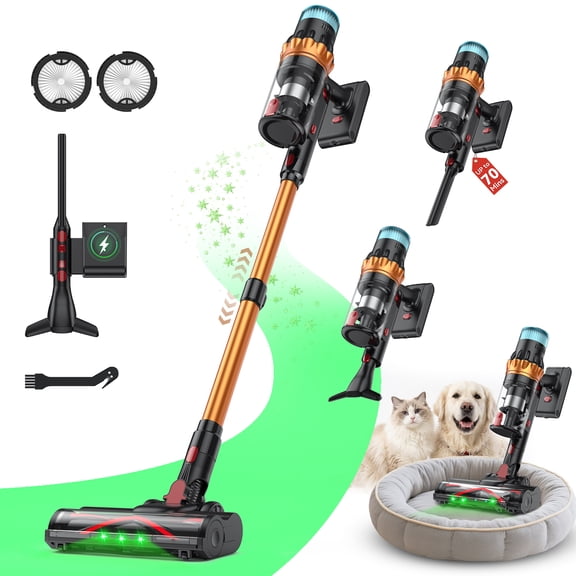 TEIMA Cordless Vacuum Cleaner, 58KPA 680W Powerful Suction, 70Mins Long Runtime Anti-Tangle Vacuum for Pet Hair, LED Touchscreen Self-Standing Vacuum for Carpet Hardwood Floors Pet Owners