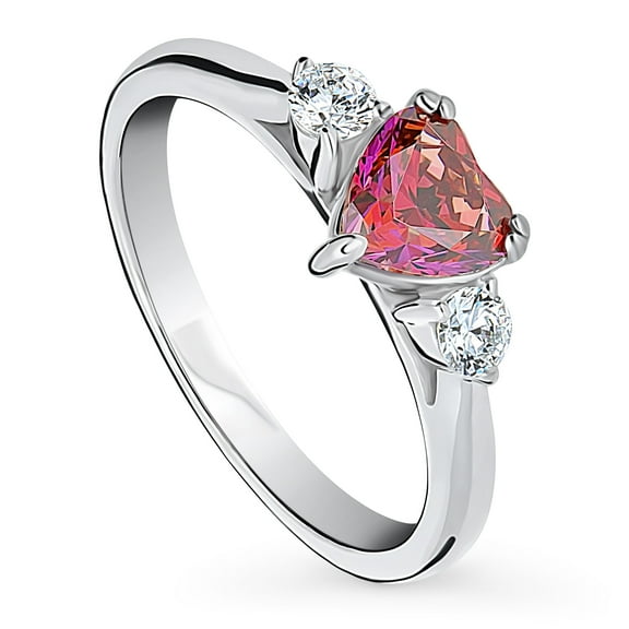 BERRICLE Sterling Silver 3-Stone Wedding Engagement Rings 0.7 Carat Red Heart Shaped Cubic Zirconia CZ Heart Promise Ring for Women, Rhodium Plated Size 5