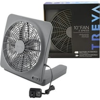 Treva 10 inch Battery Powered Portable 2 Speed Table Fan with Adapter, Gray