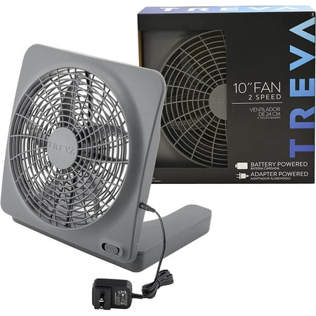 Treva 10 inch Battery Powered Portable 2 Speed Table Fan with Adapter  Gray